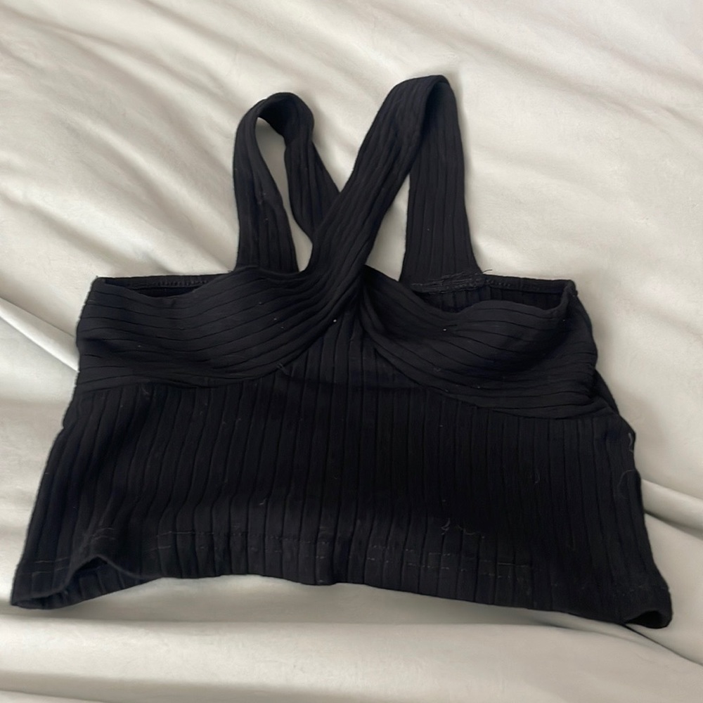 Black crop top with cross neck